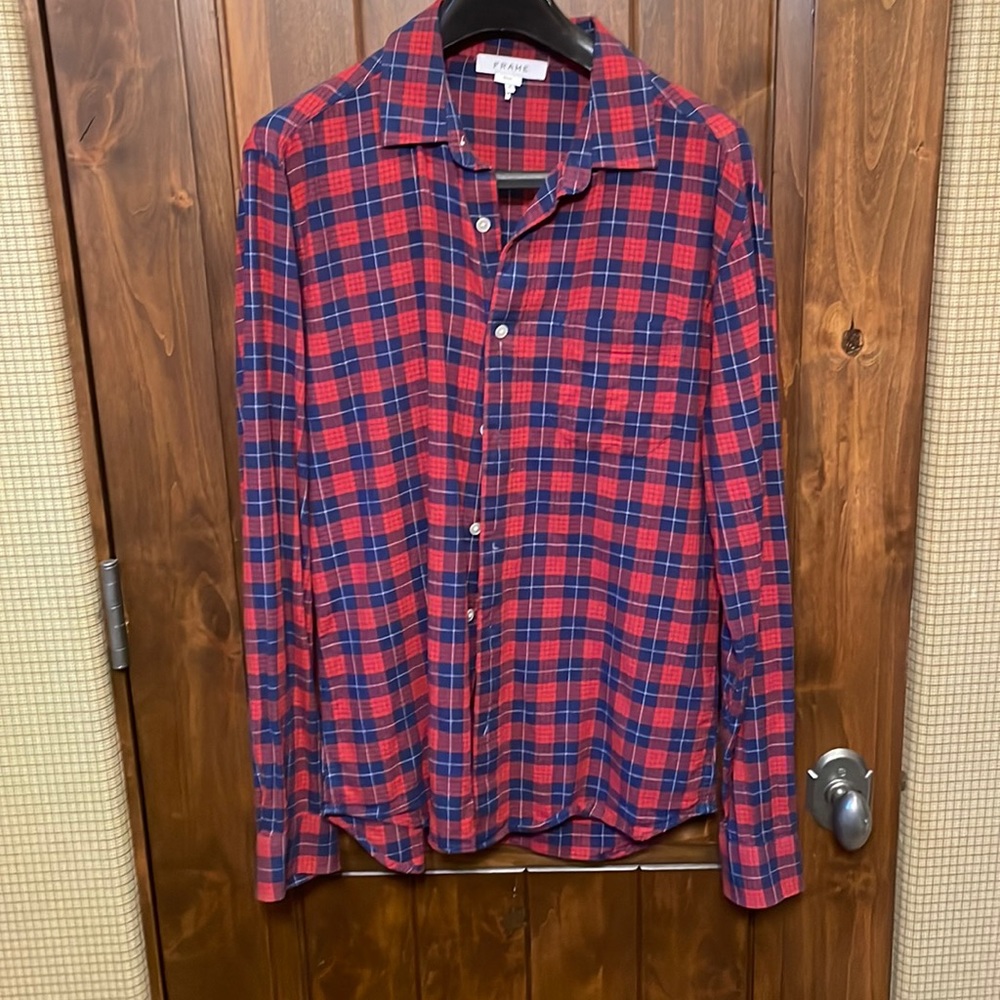 Red and navy blue flannel from frame. (Slim)